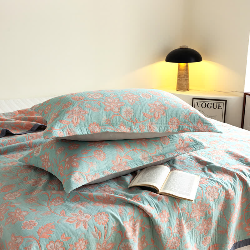 Couette d'été rustique à motif floral en gaze de coton
