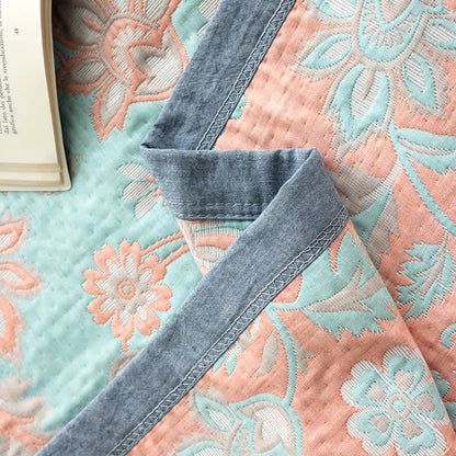 Couette d'été rustique à motif floral en gaze de coton