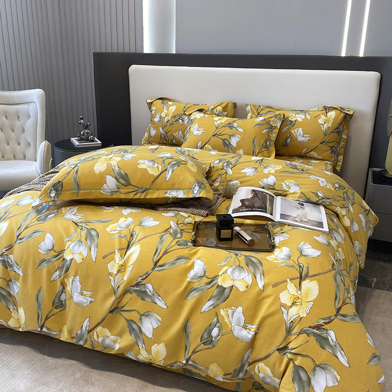 Parure de lit en pur coton à motif floral rétro (4 pièces)