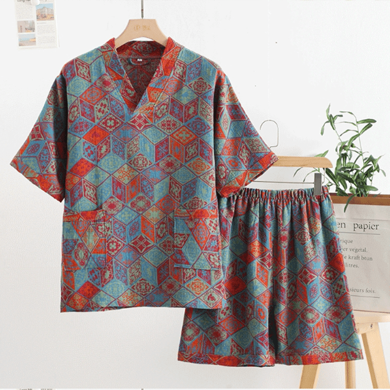 Ensemble pyjama en gaze double épaisseur en coton vintage
