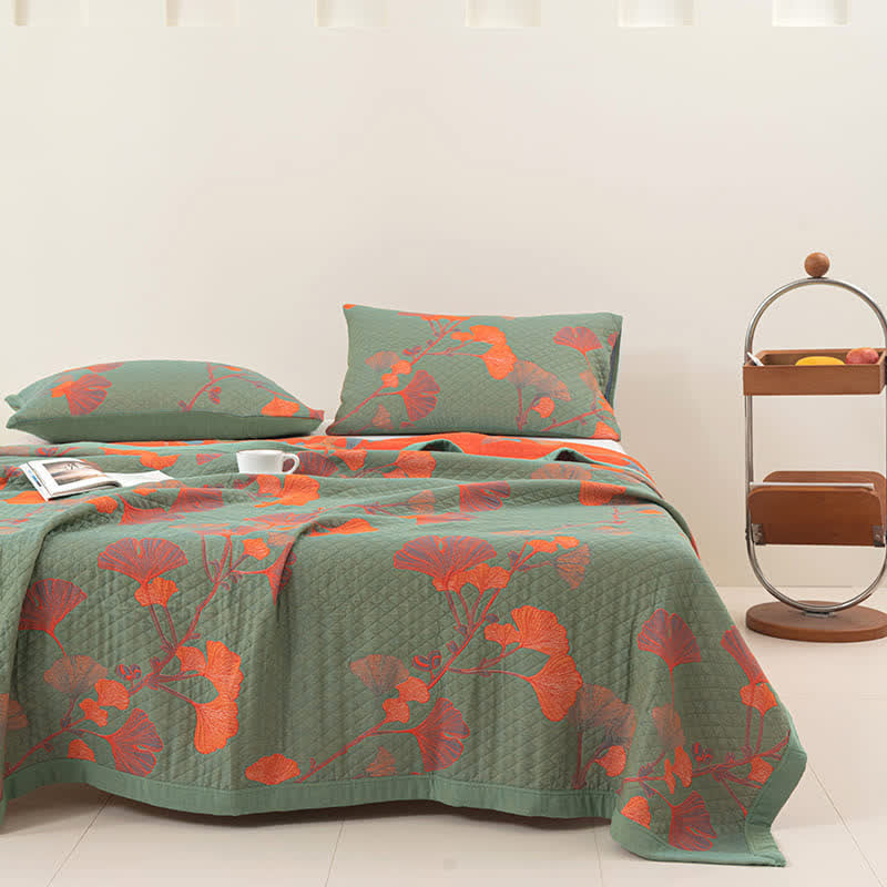 Couette réversible en coton avec feuilles de ginkgo orange - image 2