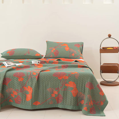 Couette réversible en coton avec feuilles de ginkgo orange - image 2