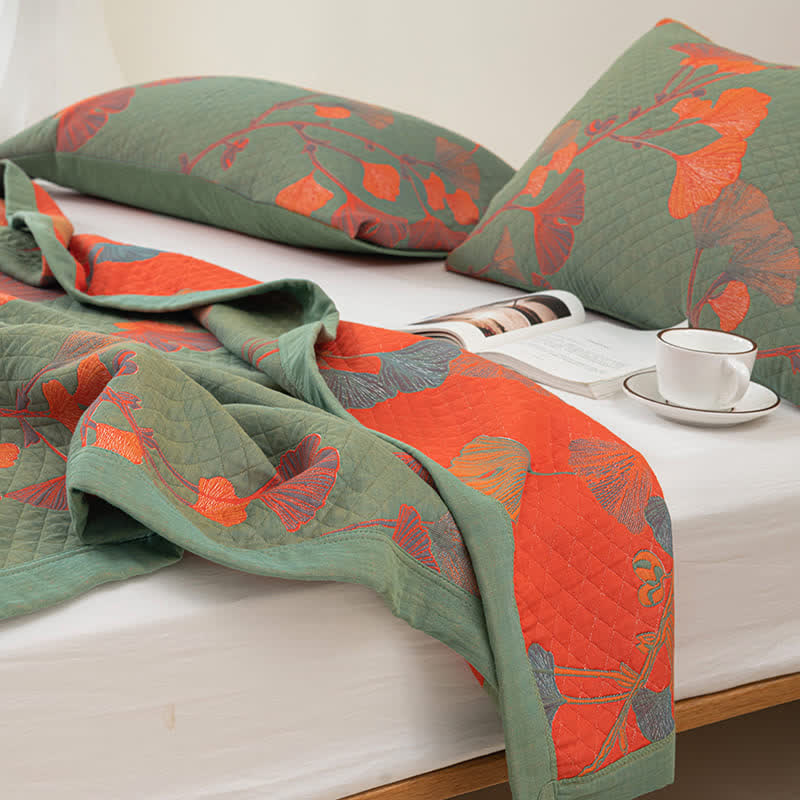 Couette réversible en coton avec feuilles de ginkgo orange - image 5