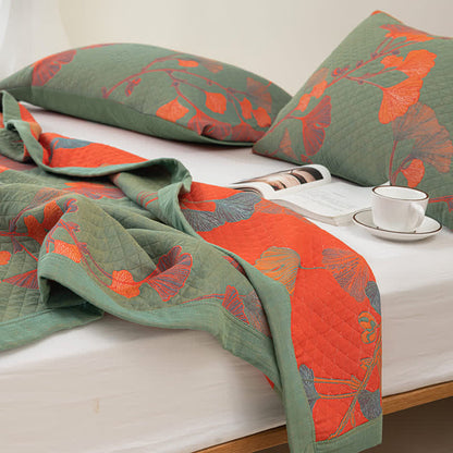 Couette réversible en coton avec feuilles de ginkgo orange - image 5