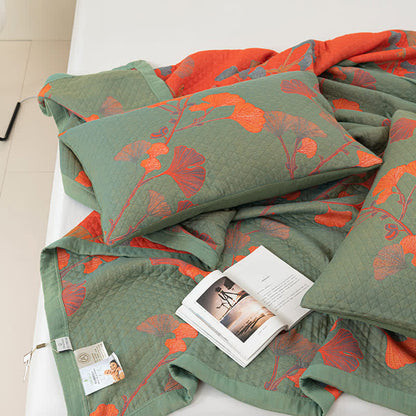 Couette réversible en coton avec feuilles de ginkgo orange - image 6
