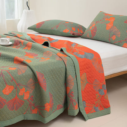 Couette réversible en coton avec feuilles de ginkgo orange - image 4