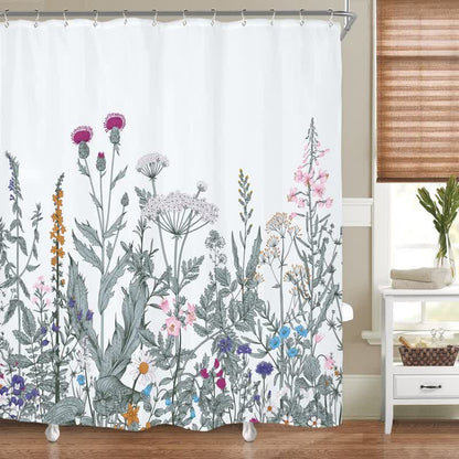 Rideau de douche imperméable avec des plantes de style pastoral