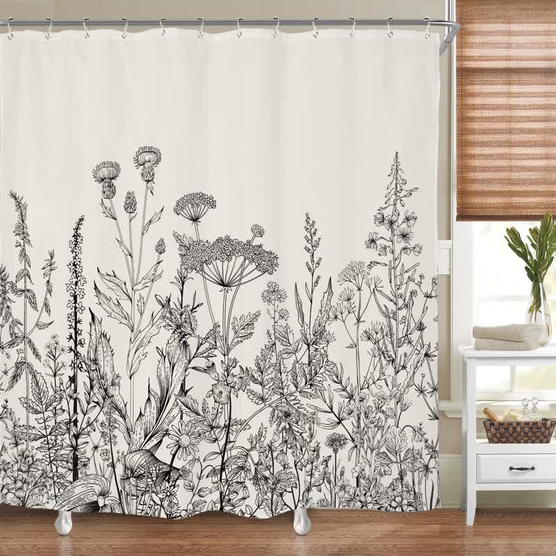 Rideau de douche imperméable avec des plantes de style pastoral