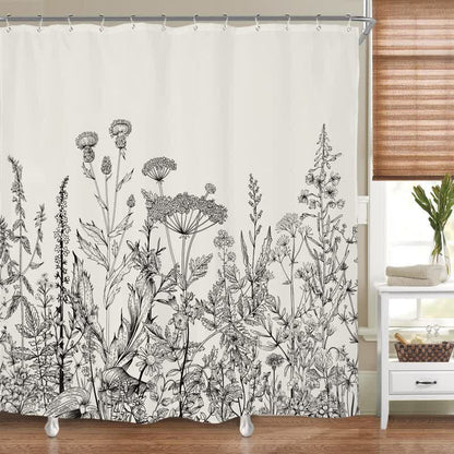 Rideau de douche imperméable avec des plantes de style pastoral