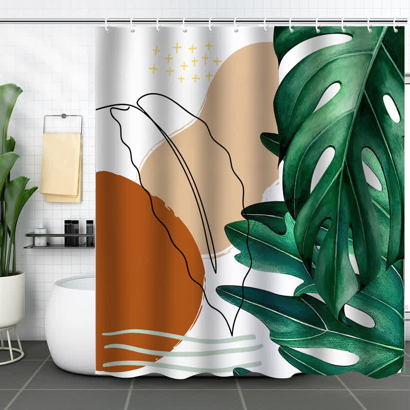 Rideau de douche imperméable à feuilles abstraites