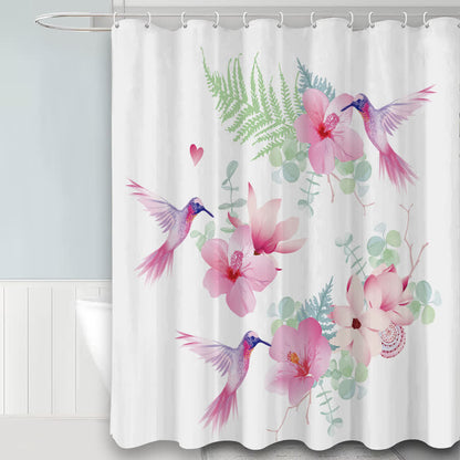 Rideau de douche imperméable avec motif pastoral d'oiseaux et de fleurs
