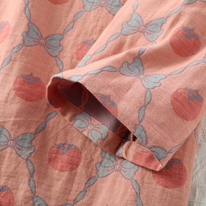 Ensemble pyjama jacquard teint en fil en coton kaki