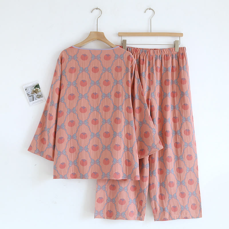 Ensemble pyjama jacquard teint en fil en coton kaki