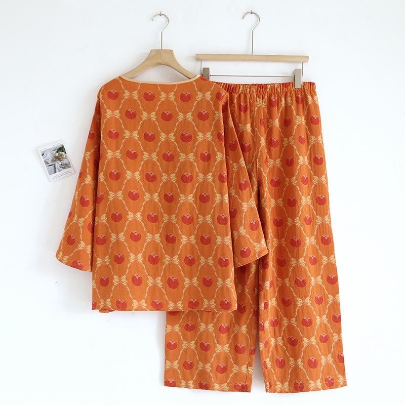 Ensemble pyjama jacquard teint en fil en coton kaki