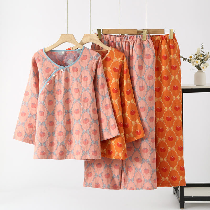 Ensemble pyjama jacquard teint en fil en coton kaki