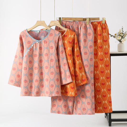 Ensemble pyjama jacquard teint en fil en coton kaki