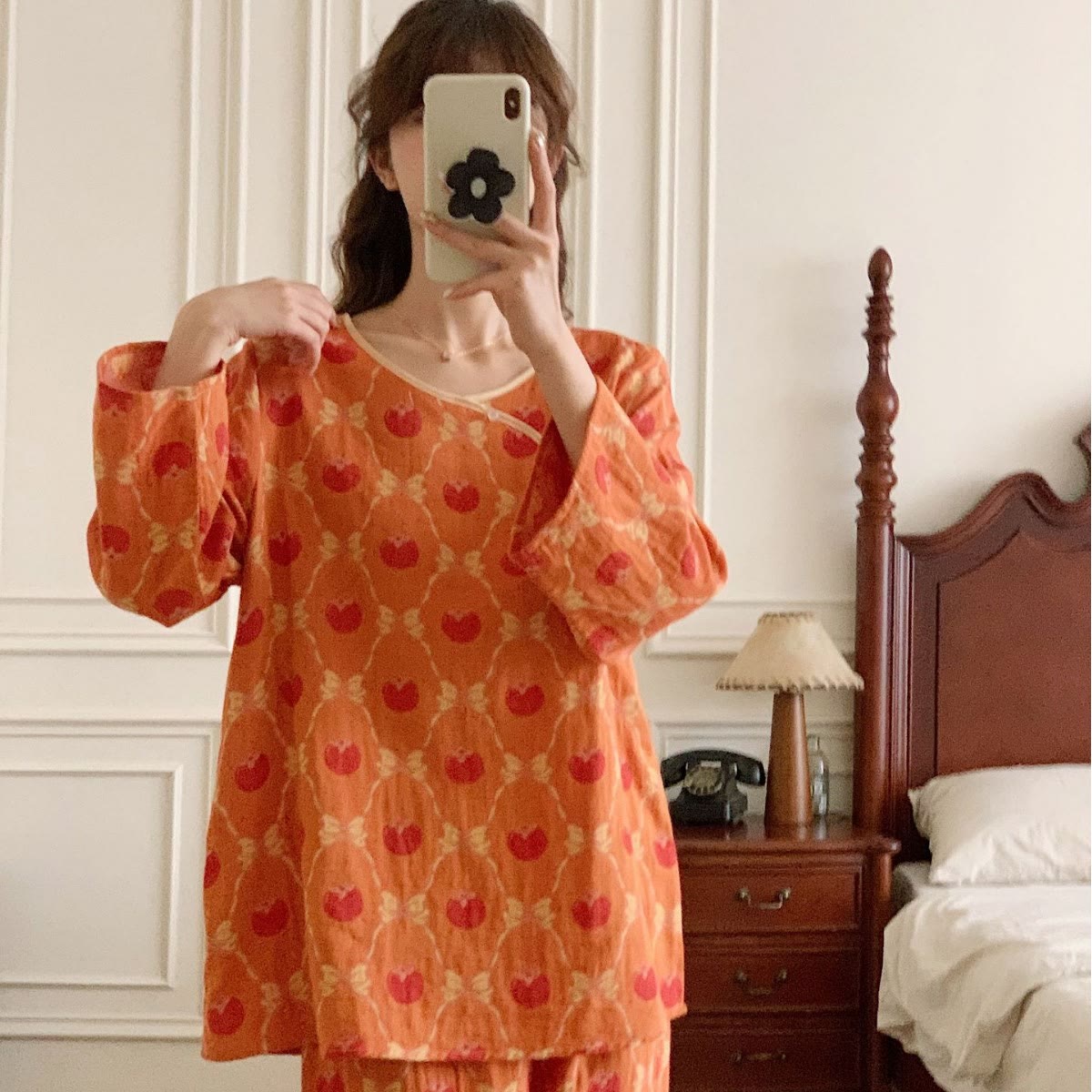 Ensemble pyjama jacquard teint en fil en coton kaki