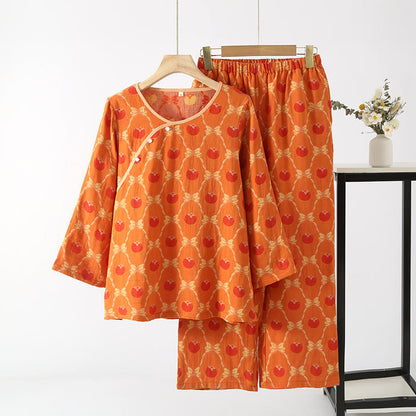 Ensemble pyjama jacquard teint en fil en coton kaki