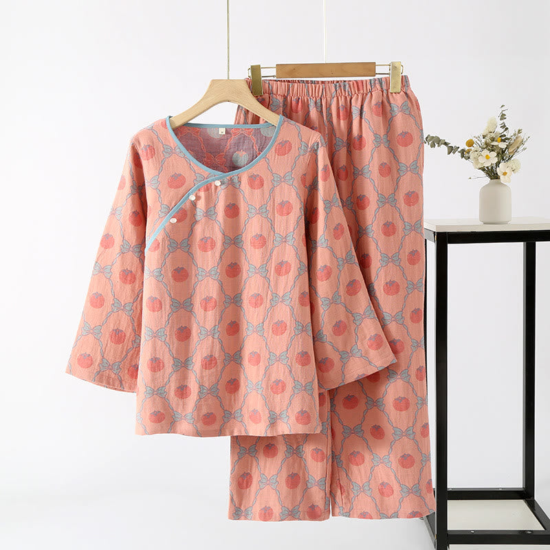 Ensemble pyjama jacquard teint en fil en coton kaki
