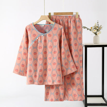 Ensemble pyjama jacquard teint en fil en coton kaki