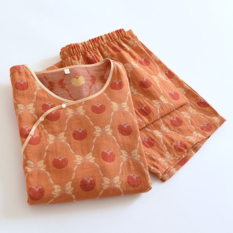 Ensemble pyjama jacquard teint en fil en coton kaki
