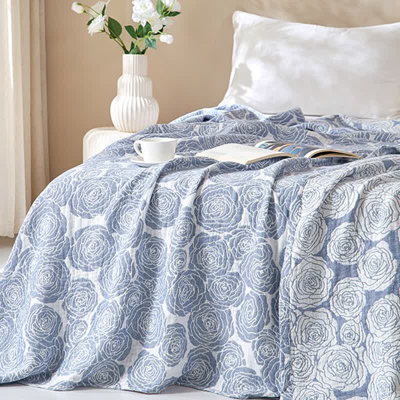 Couverture d'été douce en gaze de coton à motif de roses