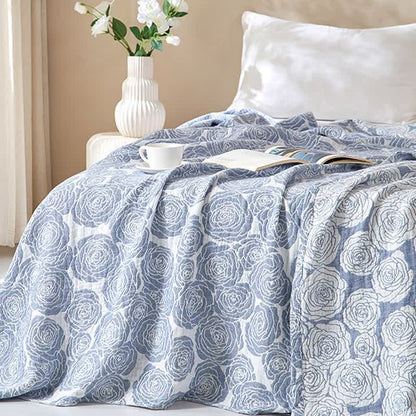 Couverture d'été douce en gaze de coton à motif de roses