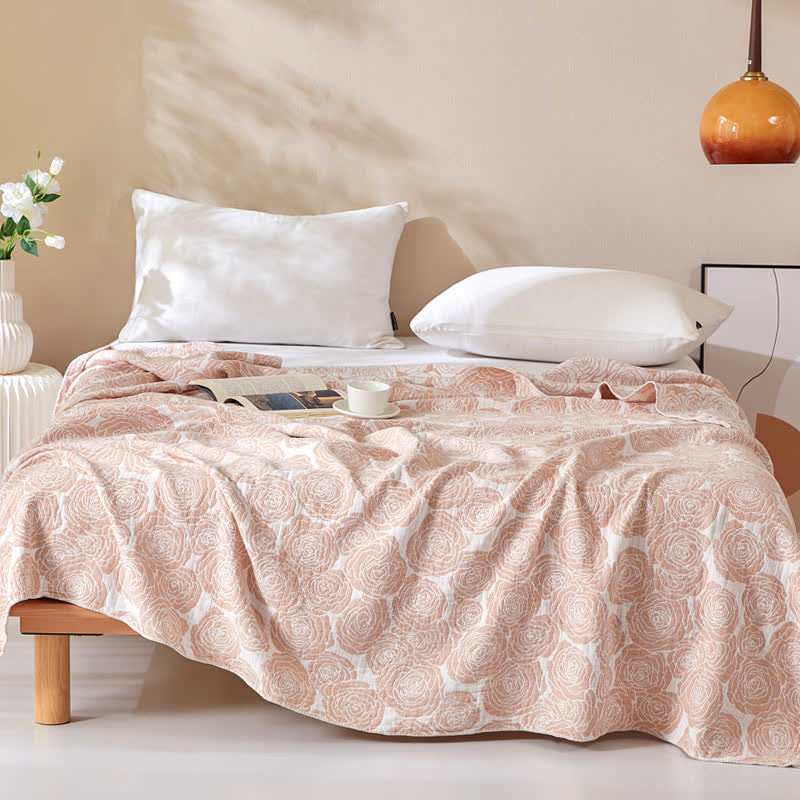 Couverture d'été douce en gaze de coton à motif de roses