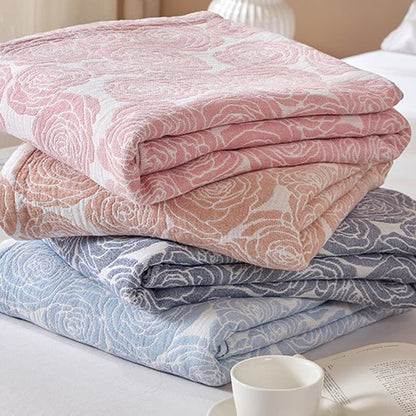 Couverture d'été douce en gaze de coton à motif de roses