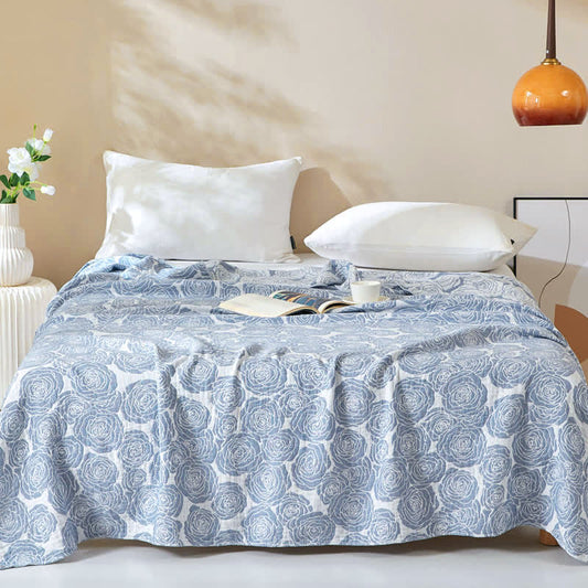 Couverture d'été douce en gaze de coton à motif de roses