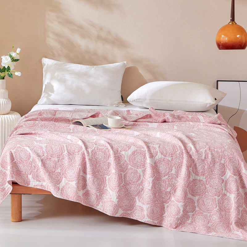 Couverture d'été douce en gaze de coton à motif de roses