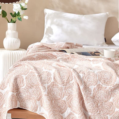 Couverture d'été douce en gaze de coton à motif de roses