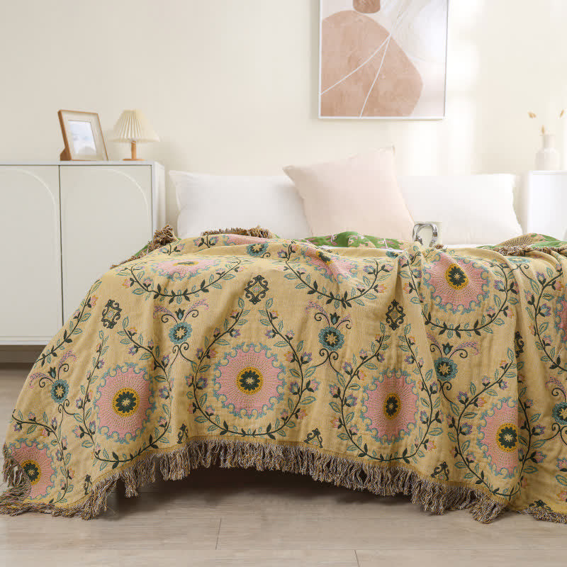 Couette rétro en gaze de coton Ownkoti avec pompon réversible