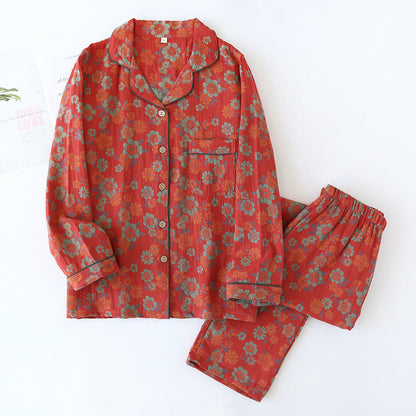 Ensemble de vêtements de nuit double couche en coton teint en fil avec gaze
