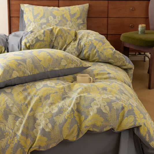 Parure de lit en pur coton jacquard à motif floral rétro (4 pièces)