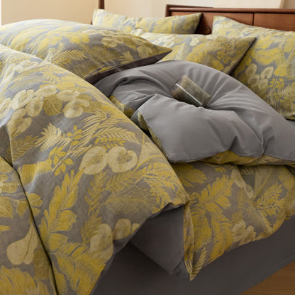 Parure de lit en pur coton jacquard à motif floral rétro (4 pièces)