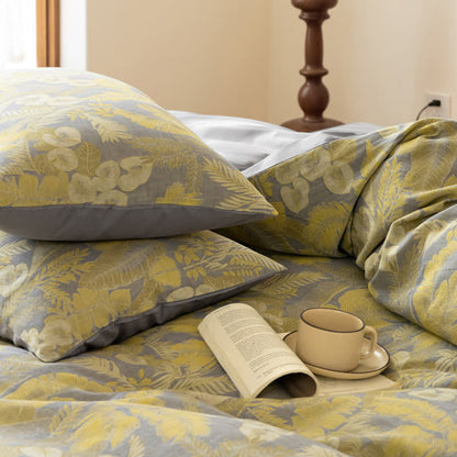 Parure de lit en pur coton jacquard à motif floral rétro (4 pièces)