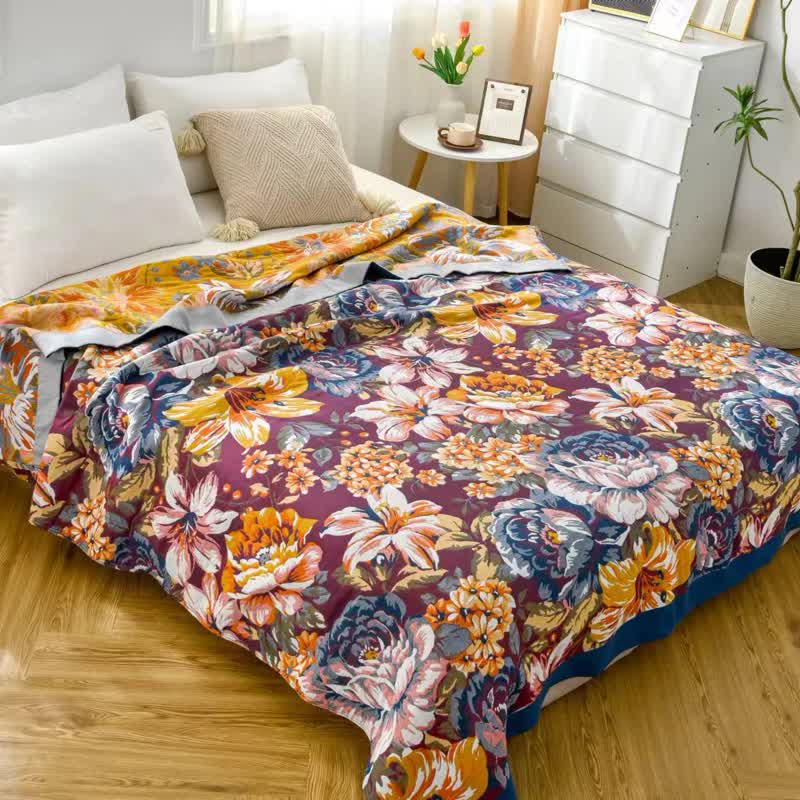 Couette jacquard en pur coton avec motif pivoine pastorale