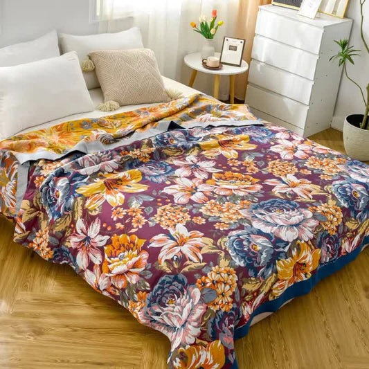 Couette jacquard en pur coton avec motif pivoine pastorale