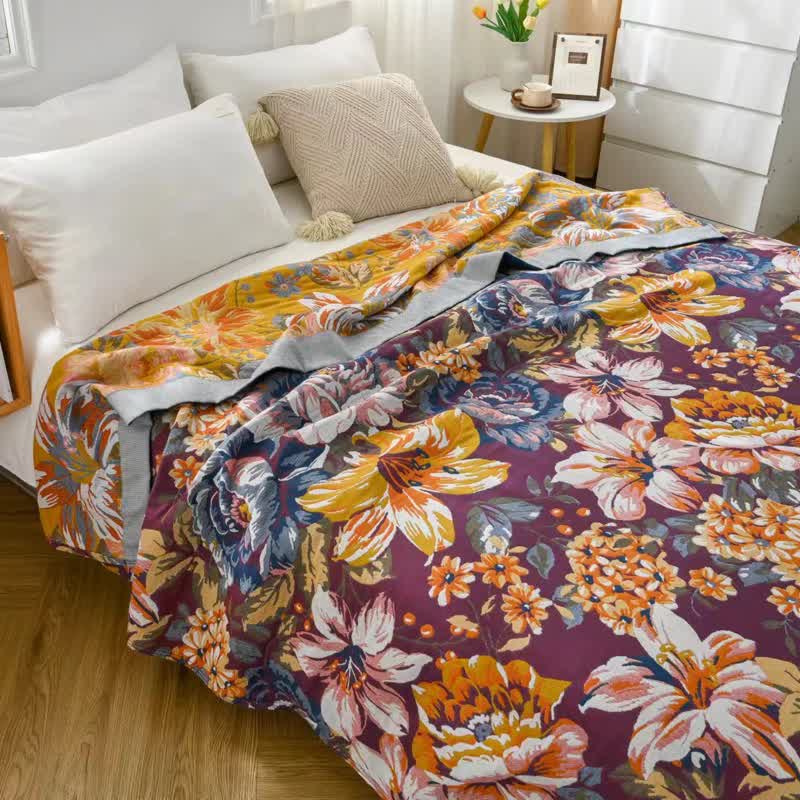 Couette jacquard en pur coton avec motif pivoine pastorale