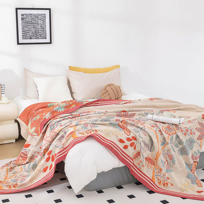 Couette en gaze de coton respirante avec fleurs rustiques