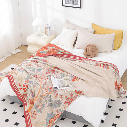 Couette en gaze de coton respirante avec fleurs rustiques