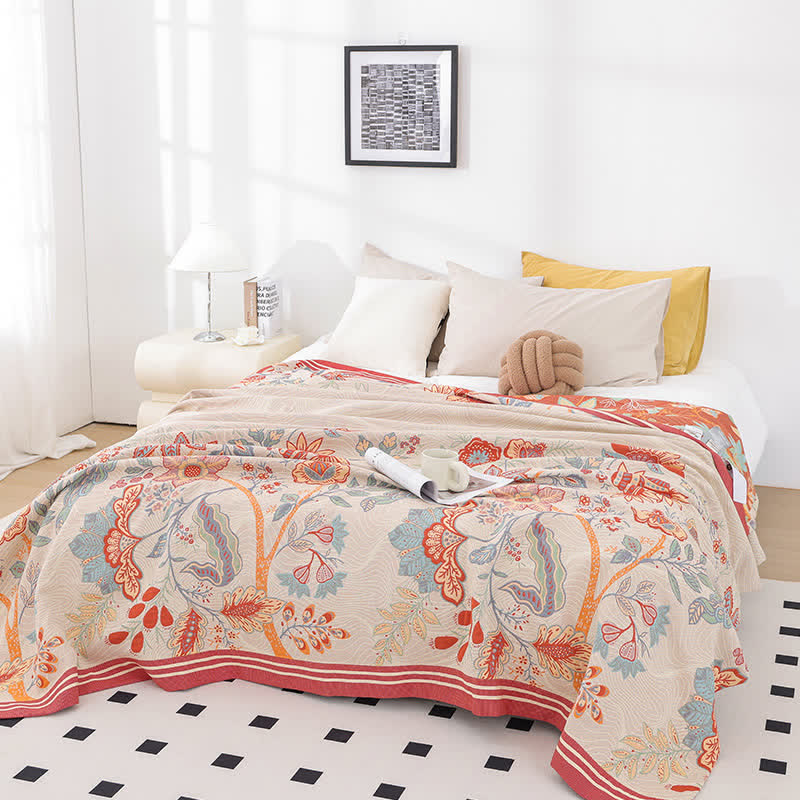 Couette en gaze de coton respirante avec fleurs rustiques