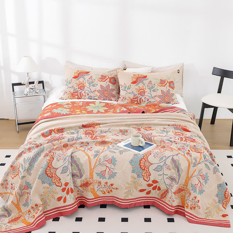 Couette en gaze de coton respirante avec fleurs rustiques