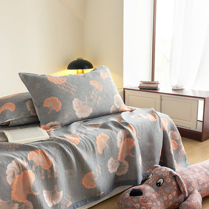 Couette en coton à trois couches avec motif jacquard de feuilles de ginkgo