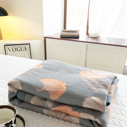 Couette en coton à trois couches avec motif jacquard de feuilles de ginkgo