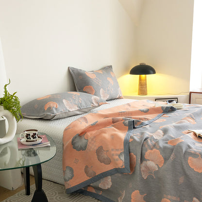 Couette en coton à trois couches avec motif jacquard de feuilles de ginkgo