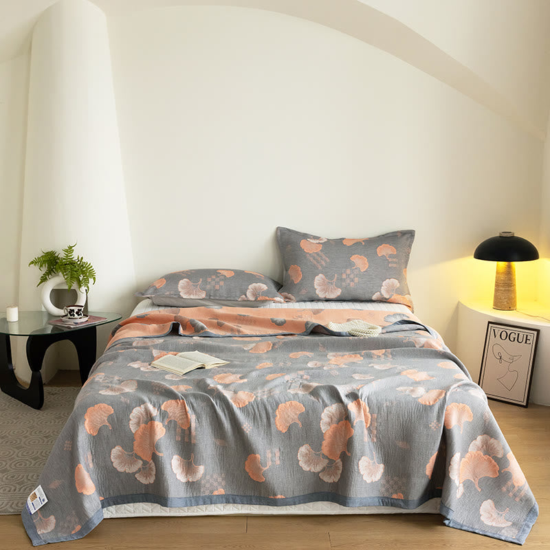 Couette en coton à trois couches avec motif jacquard de feuilles de ginkgo