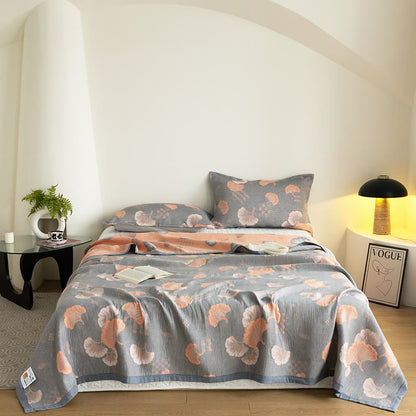 Couette en coton à trois couches avec motif jacquard de feuilles de ginkgo