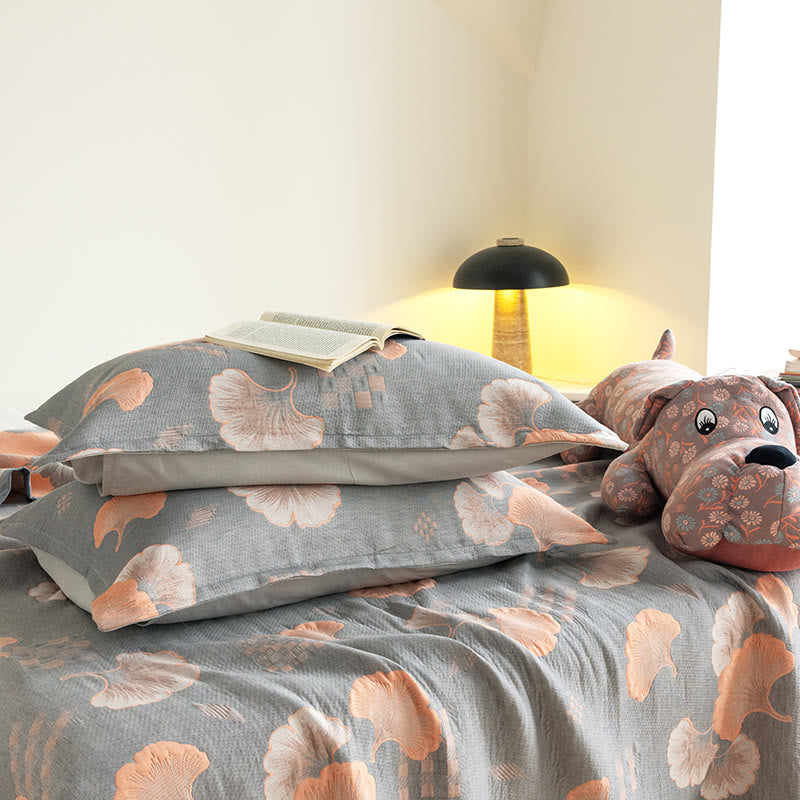 Couette en coton à trois couches avec motif jacquard de feuilles de ginkgo